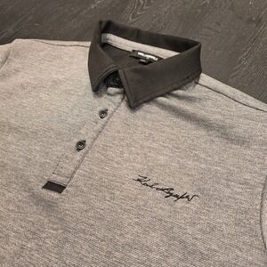 Karl Lagerfeld Paris Mens Grey Black Contrast Collar Polo Shirt Large L